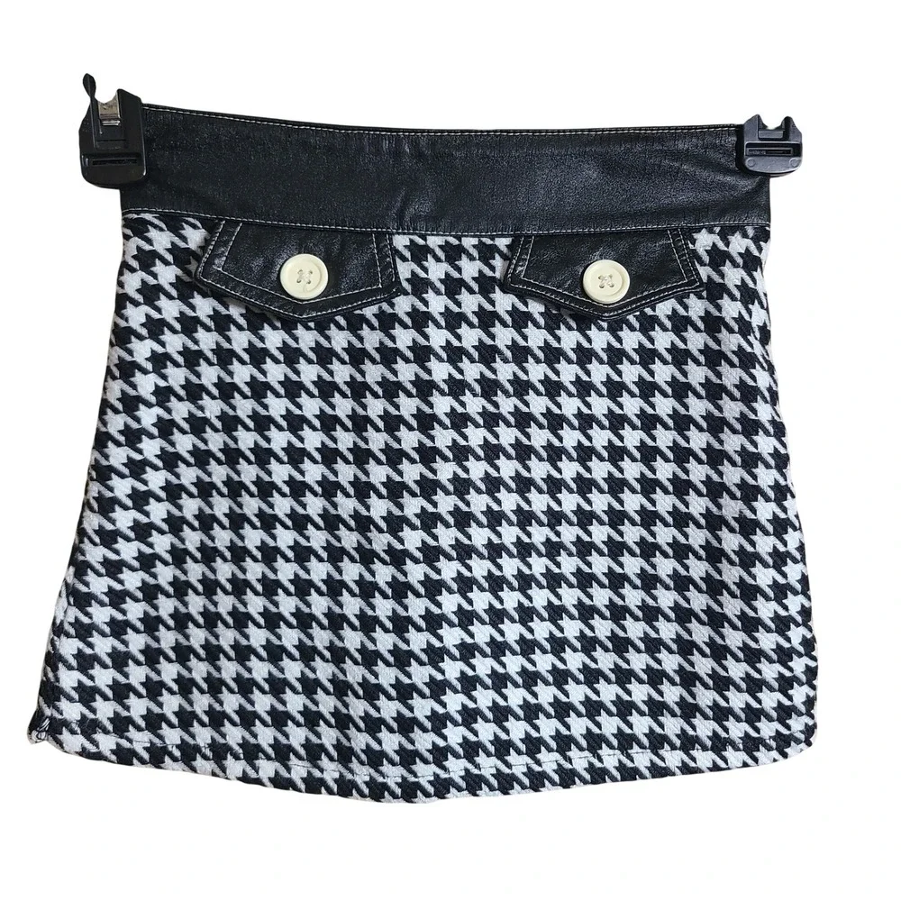 VTG Y2K Mary-Kate and Ashley Houndstooth Mini Skirt Kids 5 Black Faux Leather
